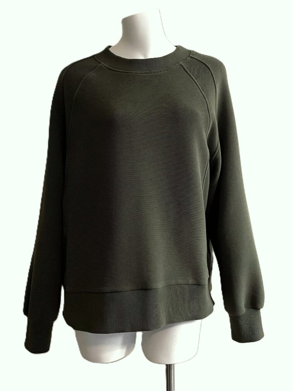 Varley Sweatshirt Women L Green Side Zip Goulding Sweat Ribbed Crewneck Pullover